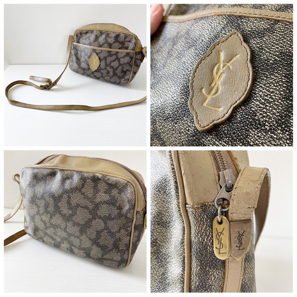 Yves Saint Laurent gray giraffe print canvas and leather vintage shoulder bag - Picture 2 of 10